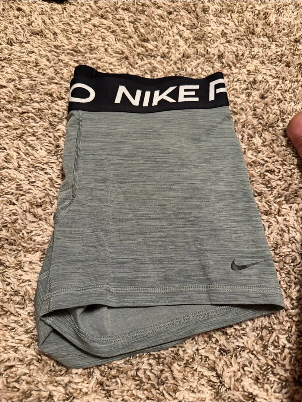 Nike Pro Heathered Sage Women's Athletic Shorts with Black Logo Waistband